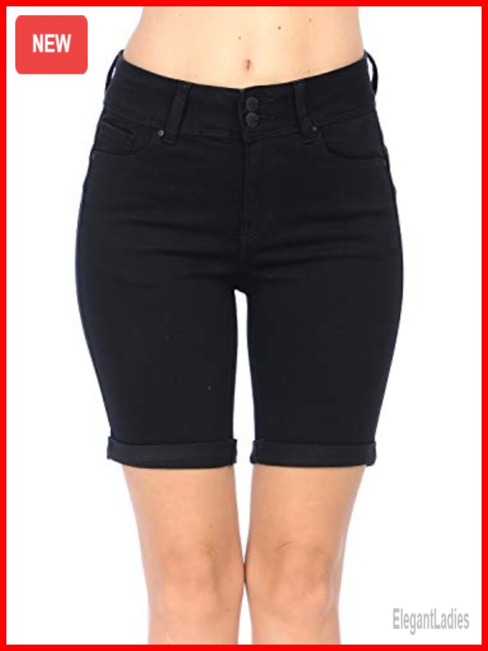 High Rise Push-Up Bermuda Denim Shorts Butt Lifting 2 Button Zip Fly